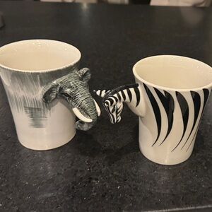 Collectible Zebra and Elephant Handle Mugs